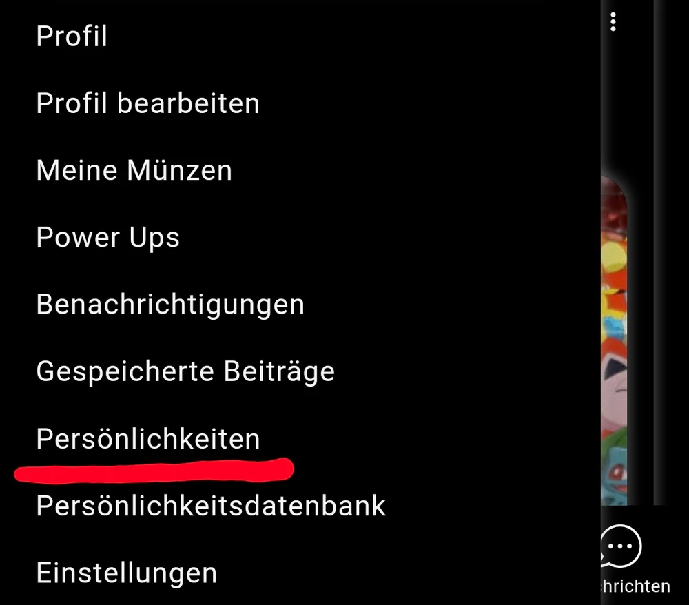 Klicke auf "Persönlichkeiten", dann steht in der Mitte groß "Test erneut machen".