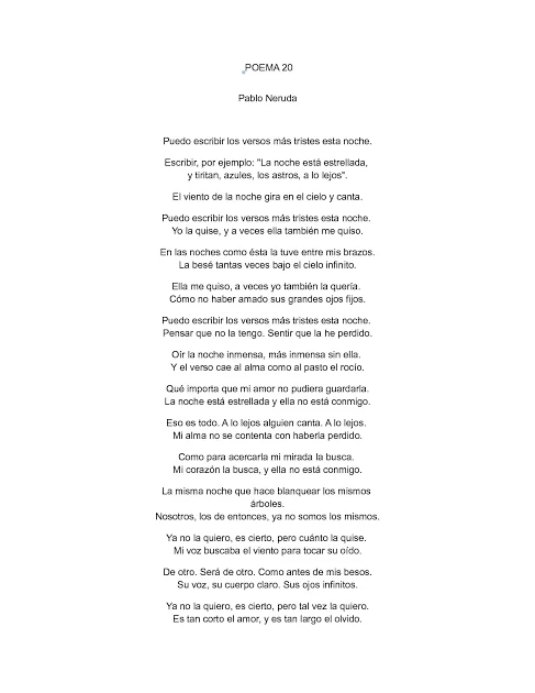 Poema XX - Pablo Neruda