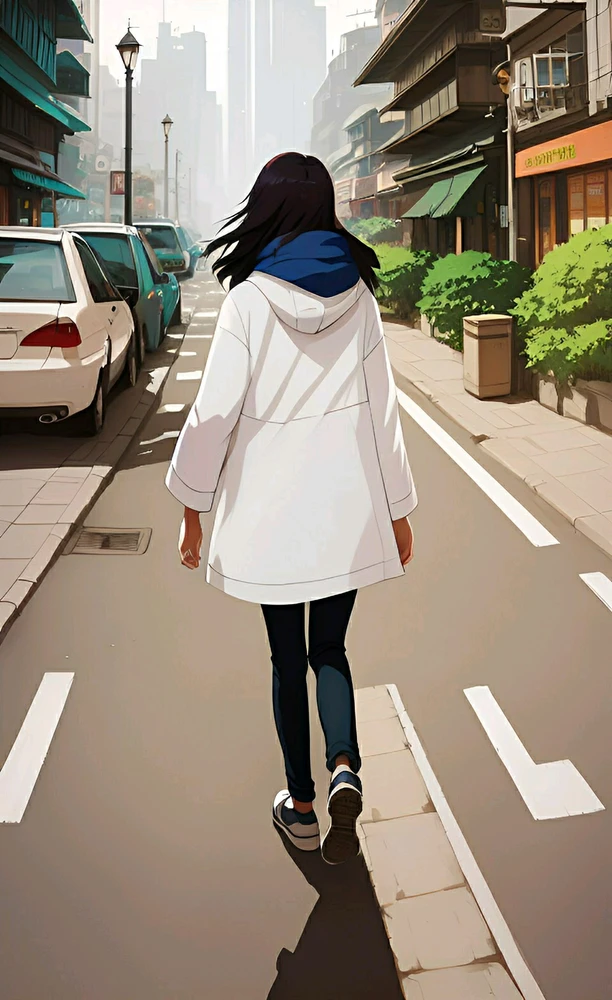 Girl walking cross the street