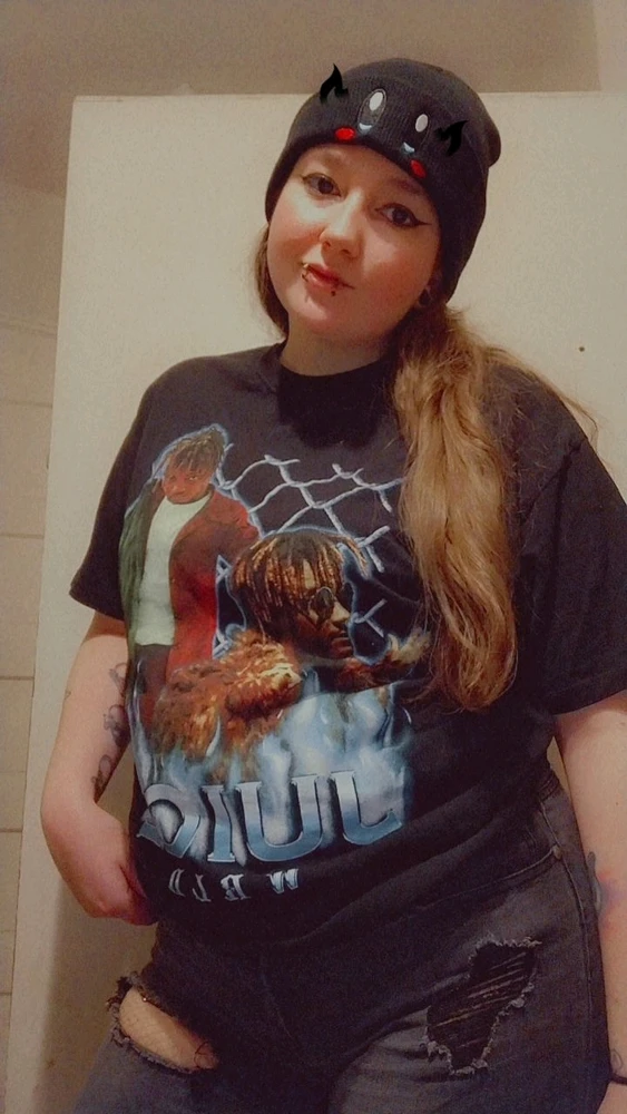 It's me rocking a Juice Wrld shirt and wearing a Kirby hat to go with.