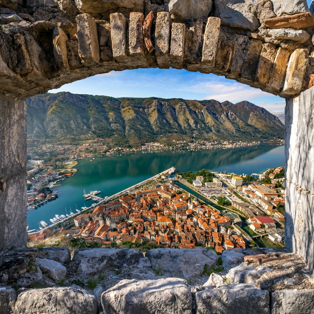 The photo of Kotor old toan and boka bay sea, taken from San Giovanni fortress while I was hiking on my way to the top