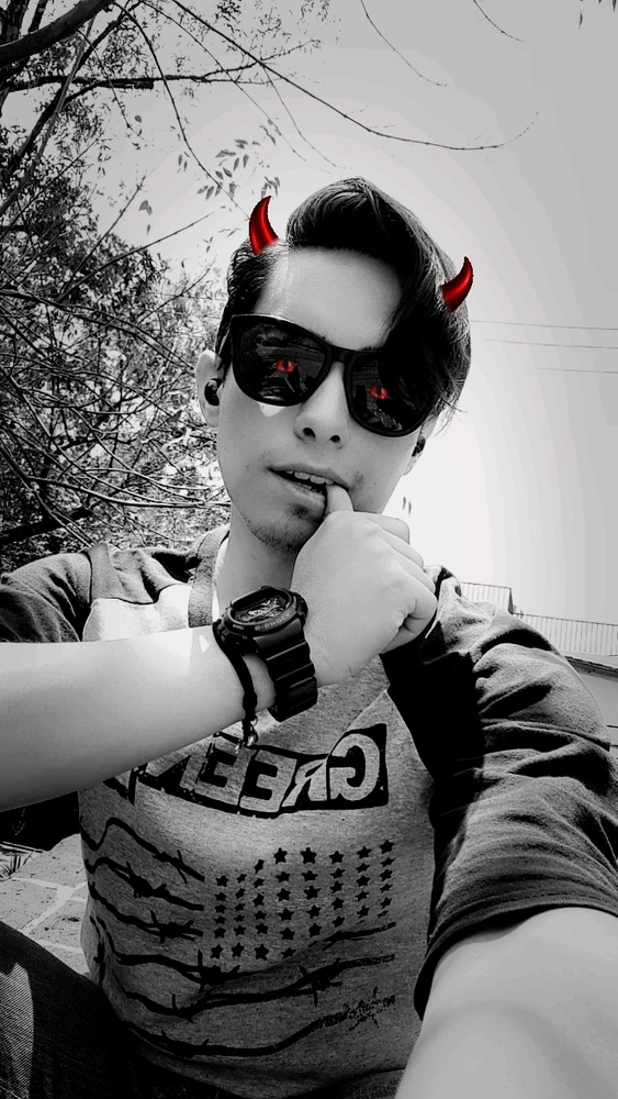 Black&White. Snap chat filter. Horns. Glasses. Park