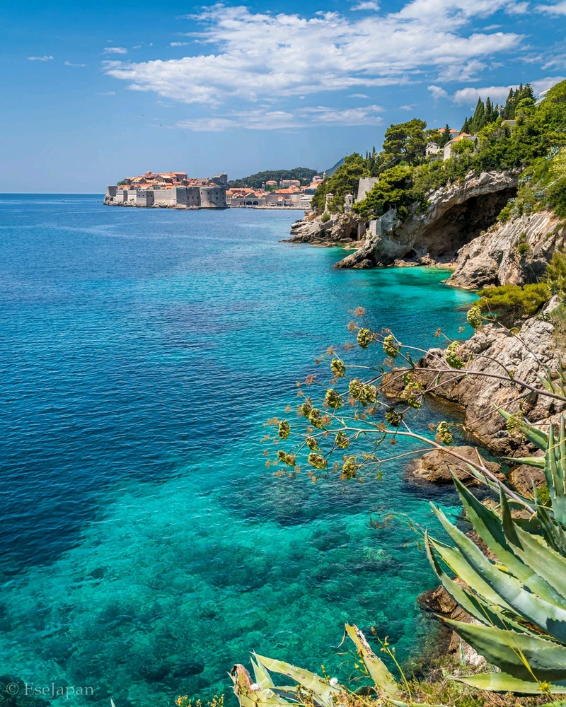 Forgotten side of Dubrovnik, Croatia. Beaches and old town with crystal blue sea is perfect place to swim without tourists