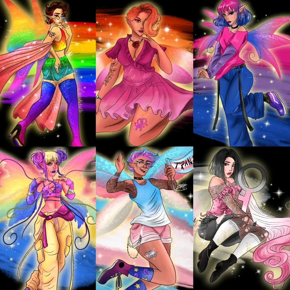 All drawn with love and careful consideration into their design; all originally designed and drawn digitally by me 🏳️🌈