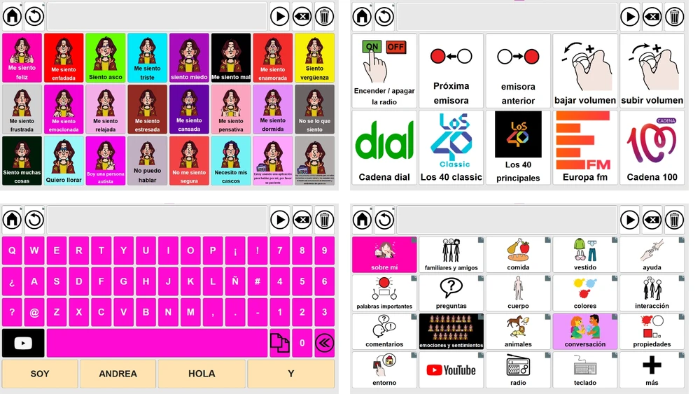 Es una imagen de un tablero de comunicación donde cada emocion tiene un color 