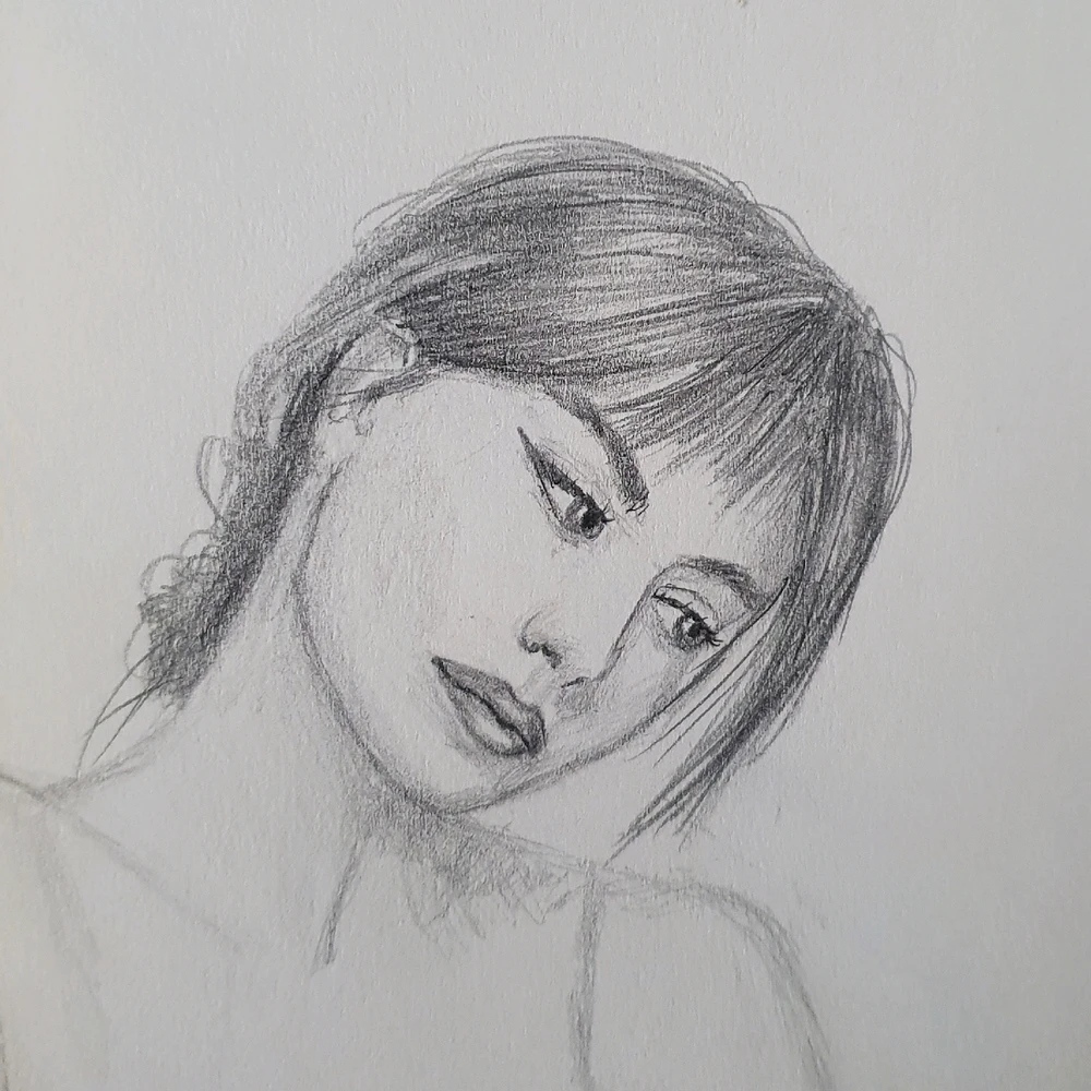 Drawing of a girl looking kinda melancholic
