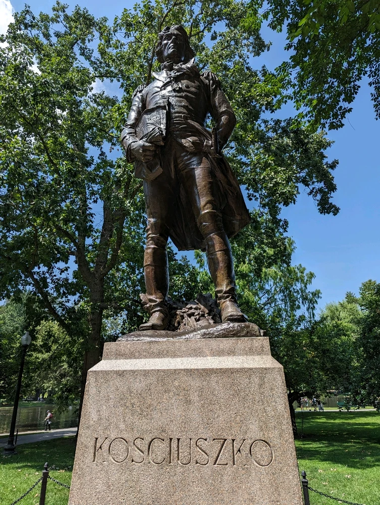 Front shot looking up at the bronze statue of Kosciusko situated in Boston Common