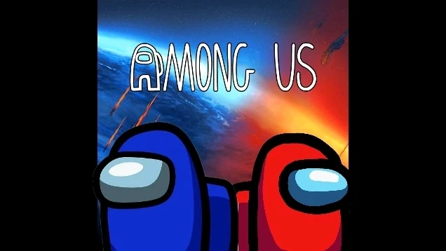 Among us  blue and  red   with   the reapers  from masseffect   in the back ground