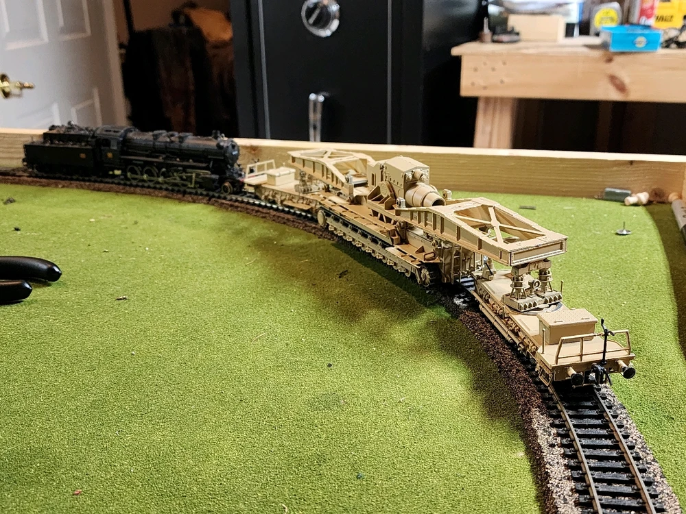 "Thor" attached to its rail cranes, featuring a class 150.P for pushing.