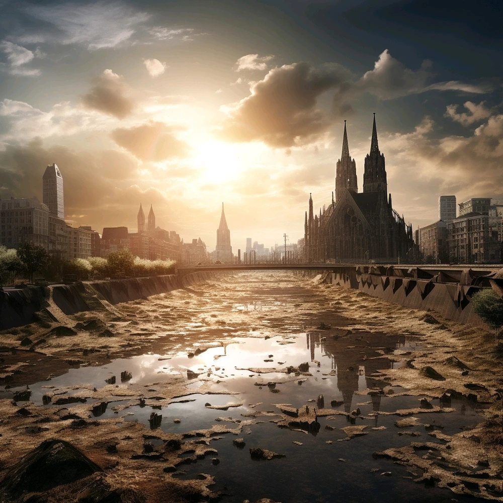 AI-Art ... Hamburg im Jahr 2100 nach 3°-Erderwärmung wie es sich die KI vorstellt 🤷🏻♂️