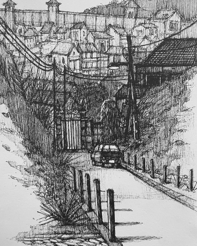 I drew this when I was traveling. It’s in Lisbon. Just some random side street that I thought looked cool.