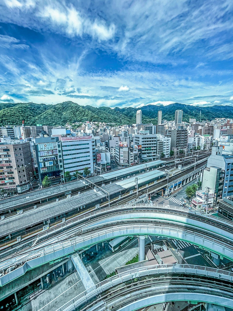 A landscape photo of Downtown Kobe Japan facing the mountain side. 