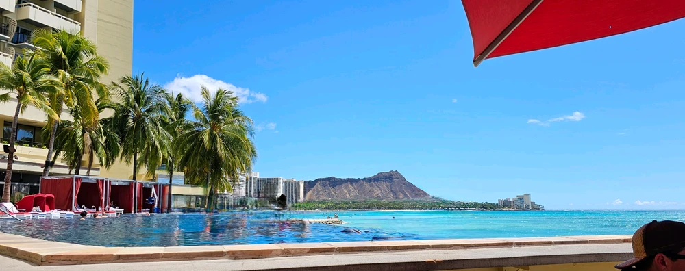 View of Waikiki Beach and Diamondhead Crater from the Edge of Waikiki bar at Sheraton Waikiki 