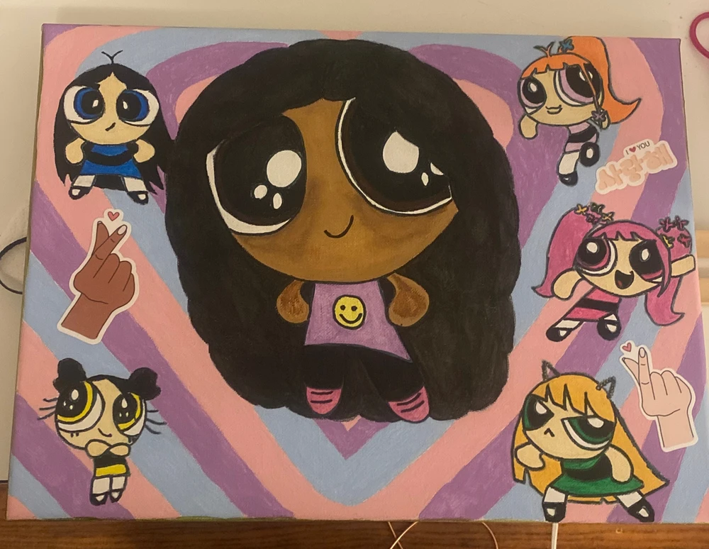 It’s a powerpuff girl version of me in the middle, and in the background is a powerpuff version of NewJeans.