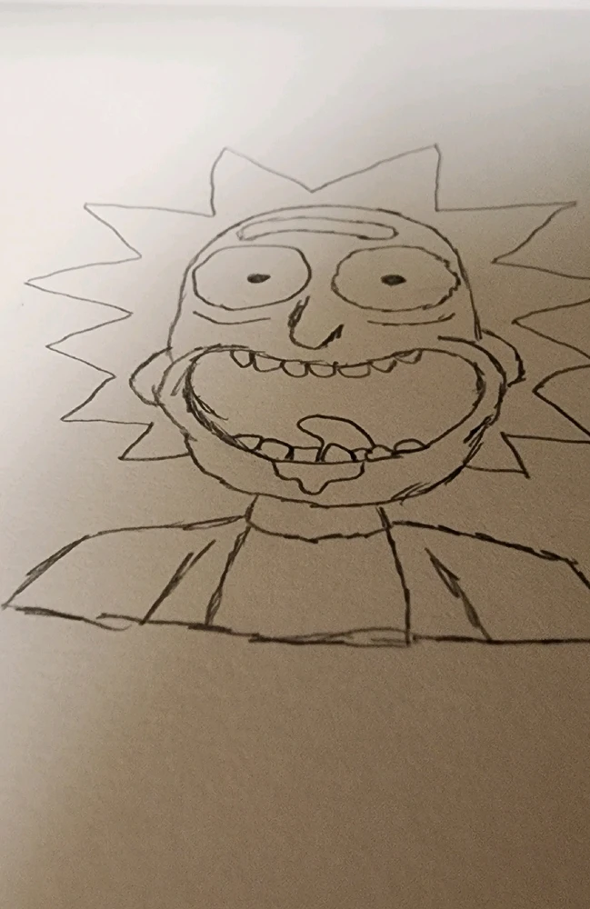 A drawing of Rick Sanchez from Rick and Morty.