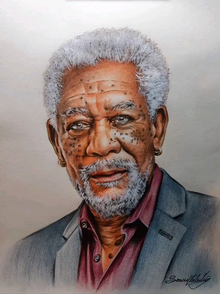Realistic portrait of the american actor, producer, and narrator, Morgan Freeman. 
 - the Original drawing is A4 - 21x29.7 cm