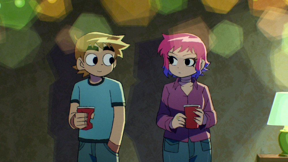 Frame tratto dalla serie animata Scott Pilgrim: la serie. Nell'immagine sono presenti Scott Pilgrim e Ramona Flowers