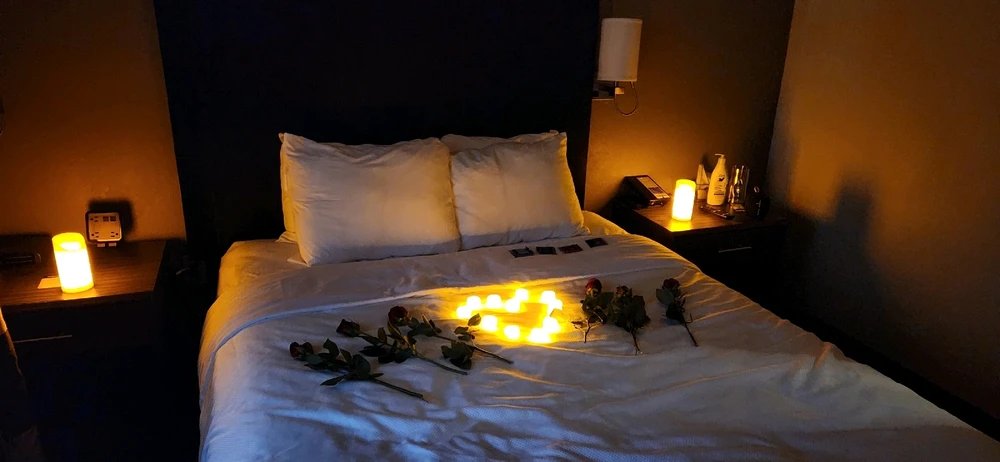 The romantic bed I setup for her on our date out. 