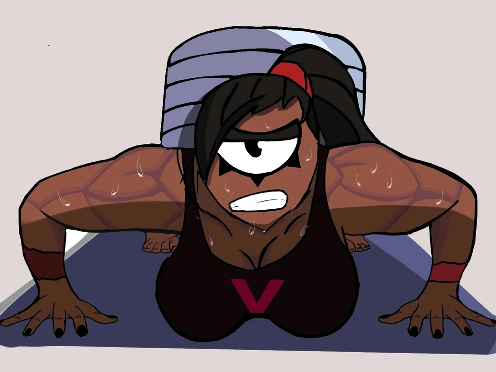 Drawing of a cyclops doing push-ups