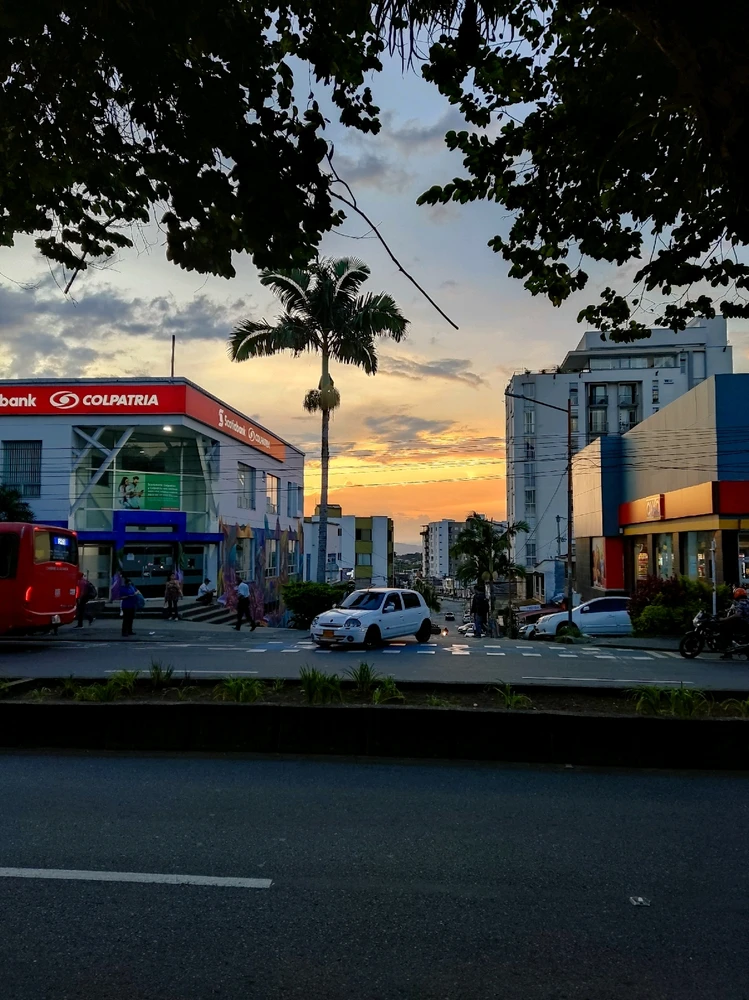 Street with cars in the sunset 