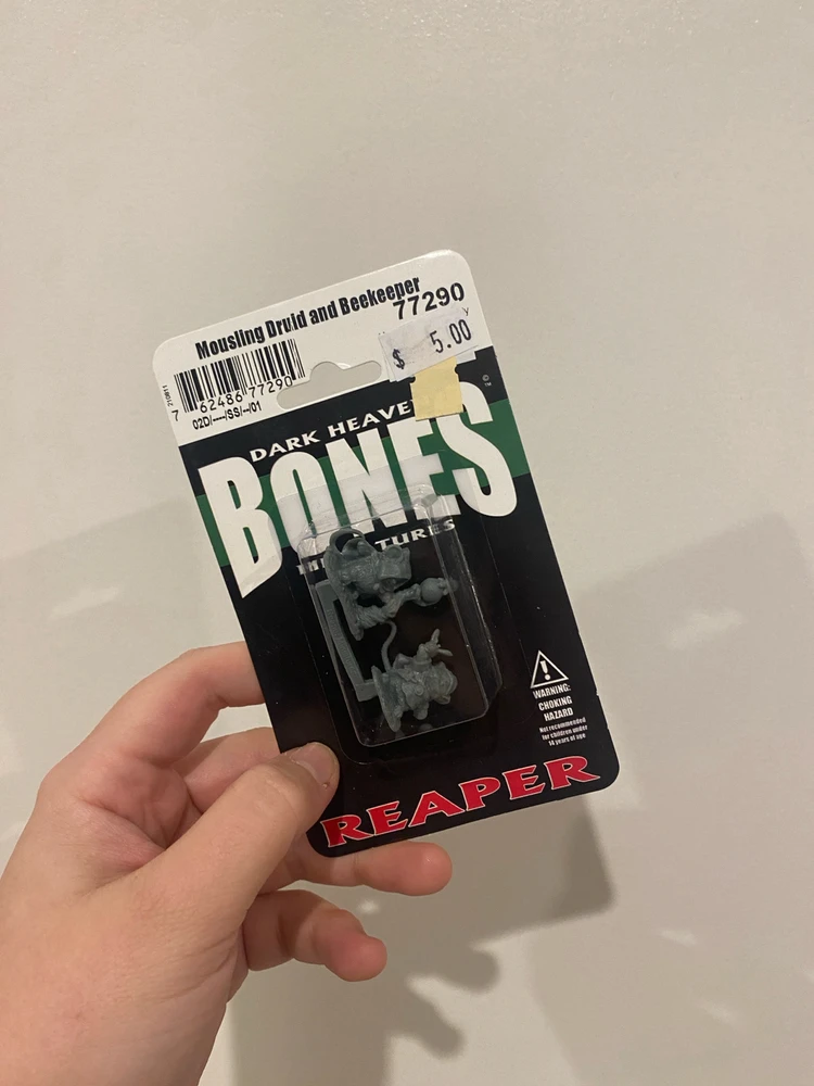 Hand holding up a pack of new miniatures from Reaper Bones — it’s a pack of three ‘Tengu’; humanoid birds (crow/raven).