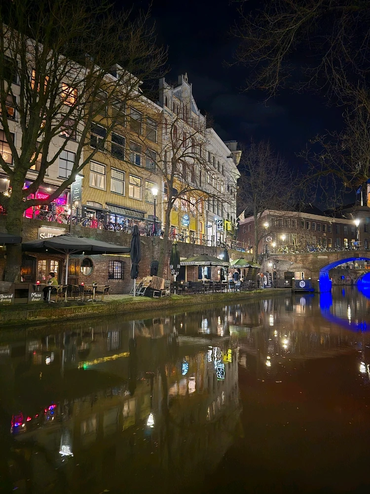 Night shot on the canals of Utrecht in the Netherlands 