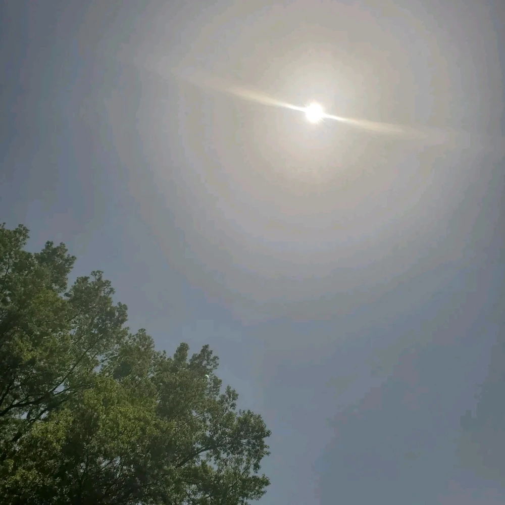 Image of the solar eclipse. Looks like an extremely bright star in daylight. The Sun appears to be dim.