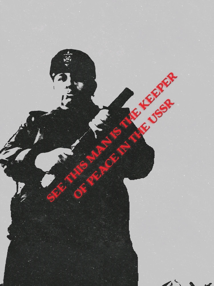 Made a digital ink block design using a photo of myself cosplaying a KGB officer in post nuclear war in the Soviet Union 1989