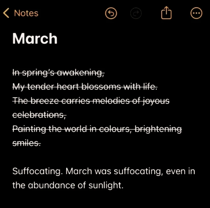 Bright sunny day. White clouds. In the sky. Orange cat. White cat. Dog. Poems. Thoughts written on the note app.