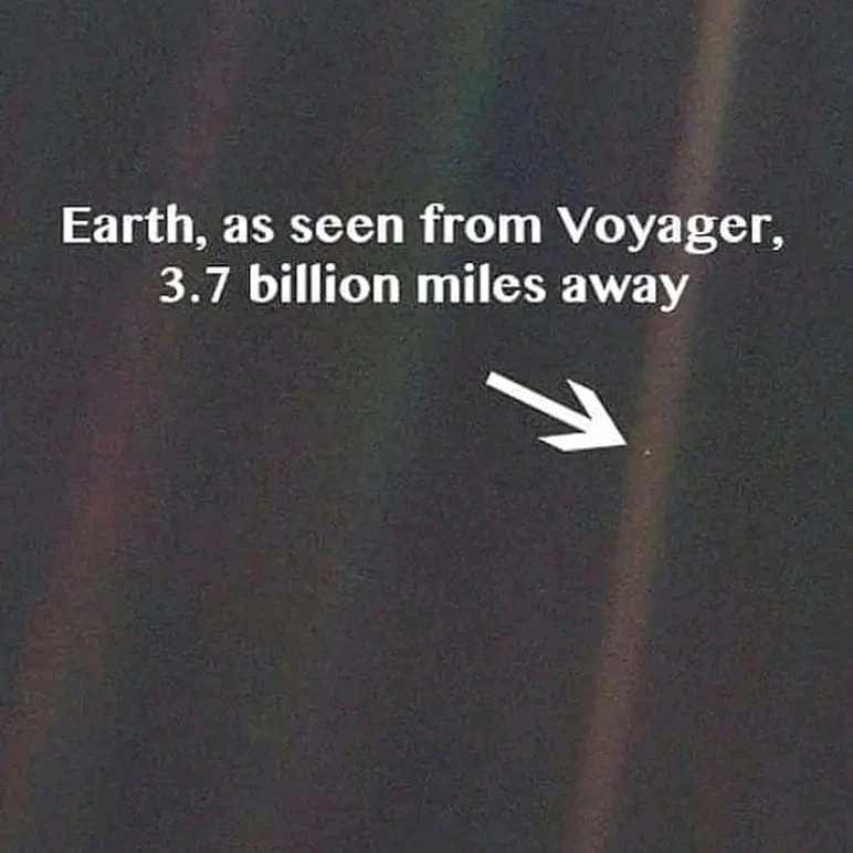 Nasa's Voyager 1 picture taken in Feb 14, 1990 of Earth on its way leaving our solar system. 