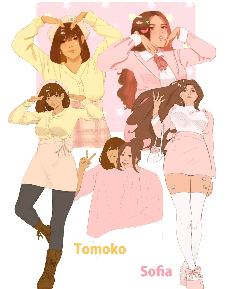 My Oc's Tomoko and Sofia drawn by me 