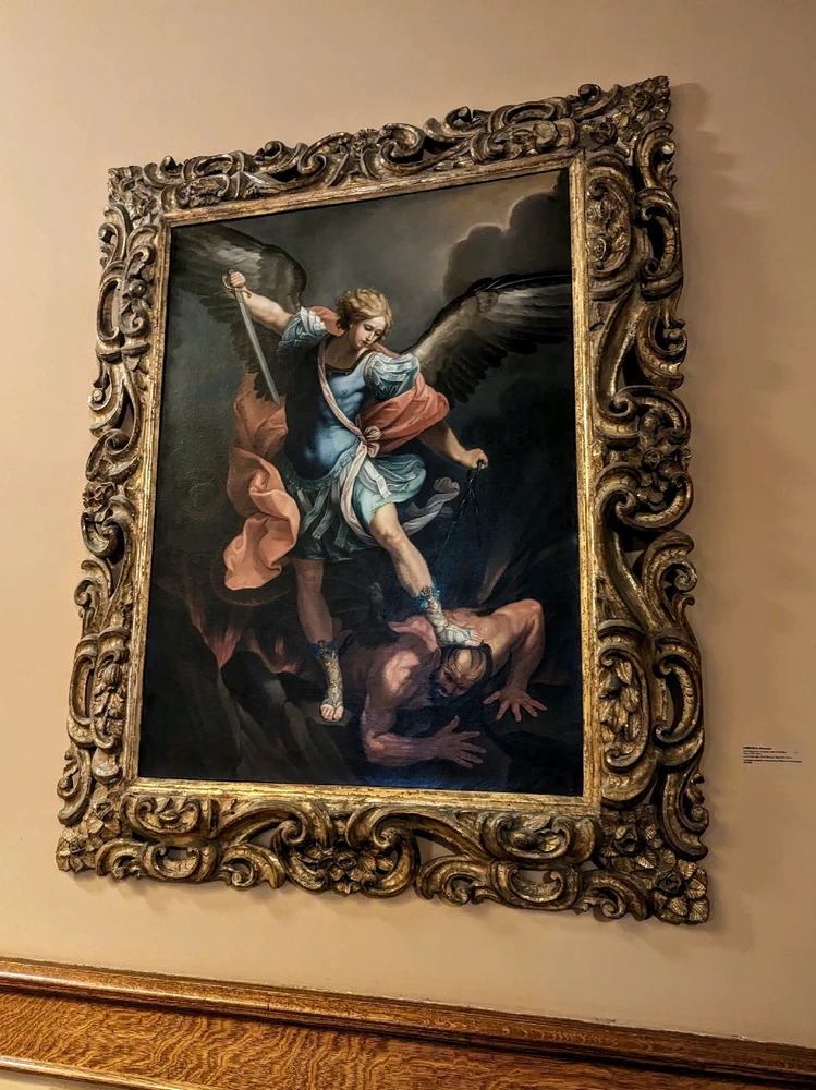 CAMPANILE, Raimando

Saint Michael the Archangel (after Guido Reni, Italian, 1575-1642)

oil on canvas, sight: 122.5 x 89.5cm