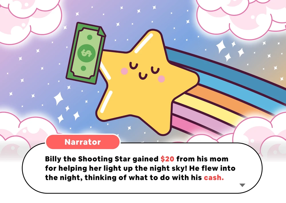 Wanted to do a shooting star as a character for this story! Some other the other screens I made were a leaderboards!