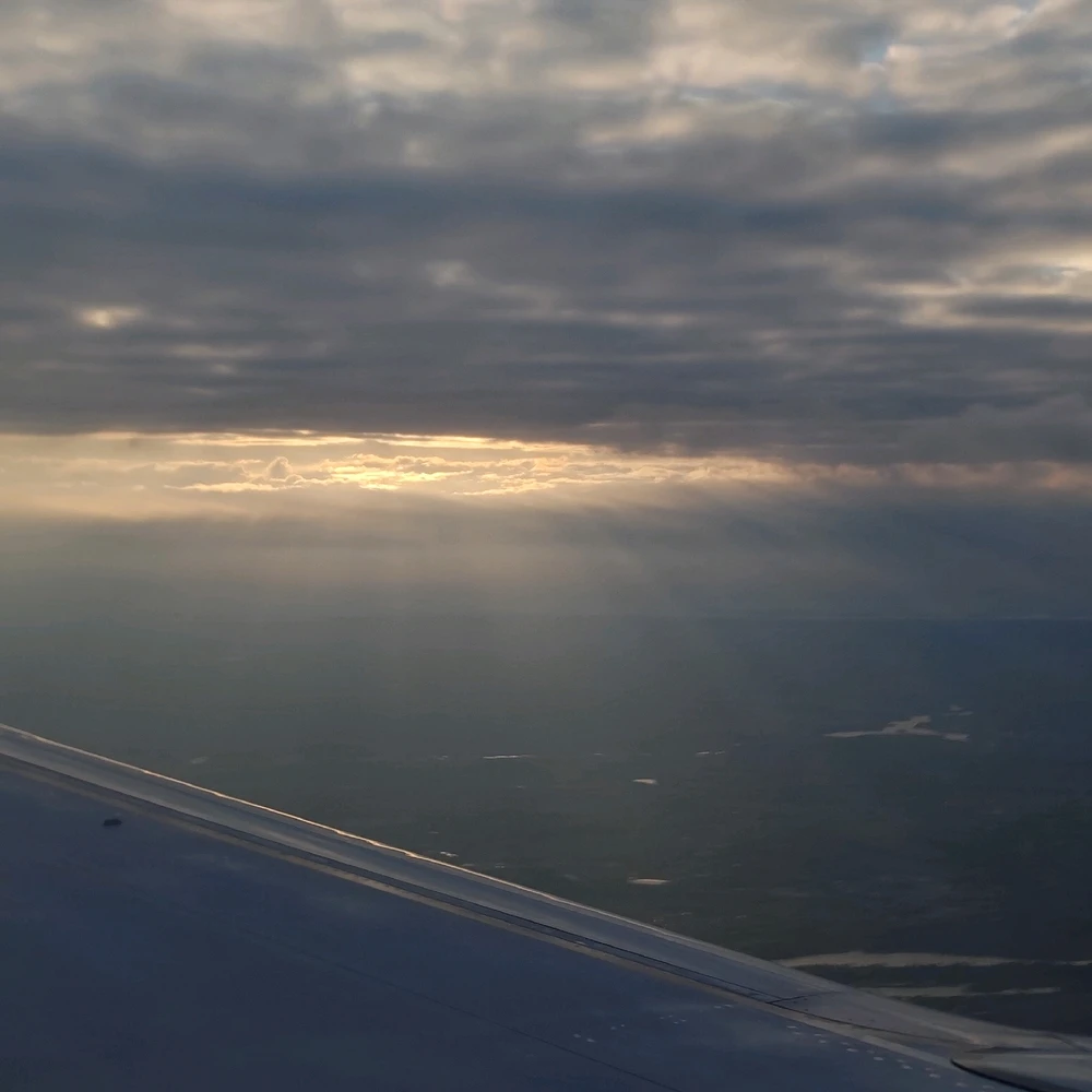 Sunbeams are washing plane wings 
