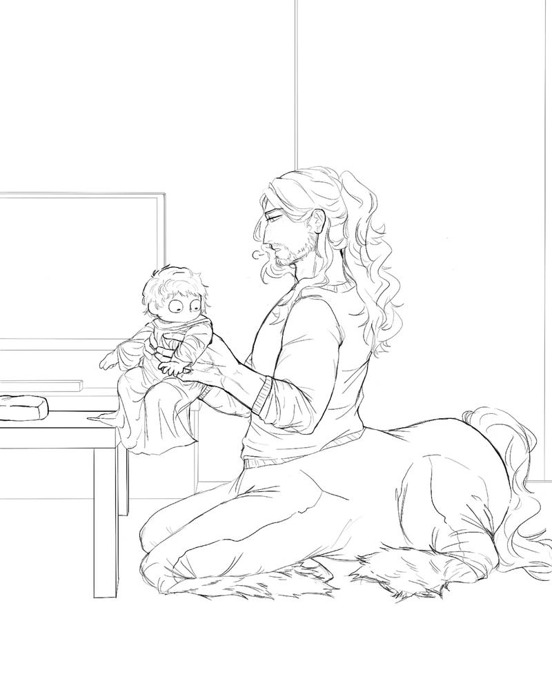 Julius (Centaur, 32) holding the baby girl for the first time