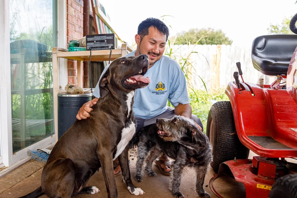 Man and his two dogs