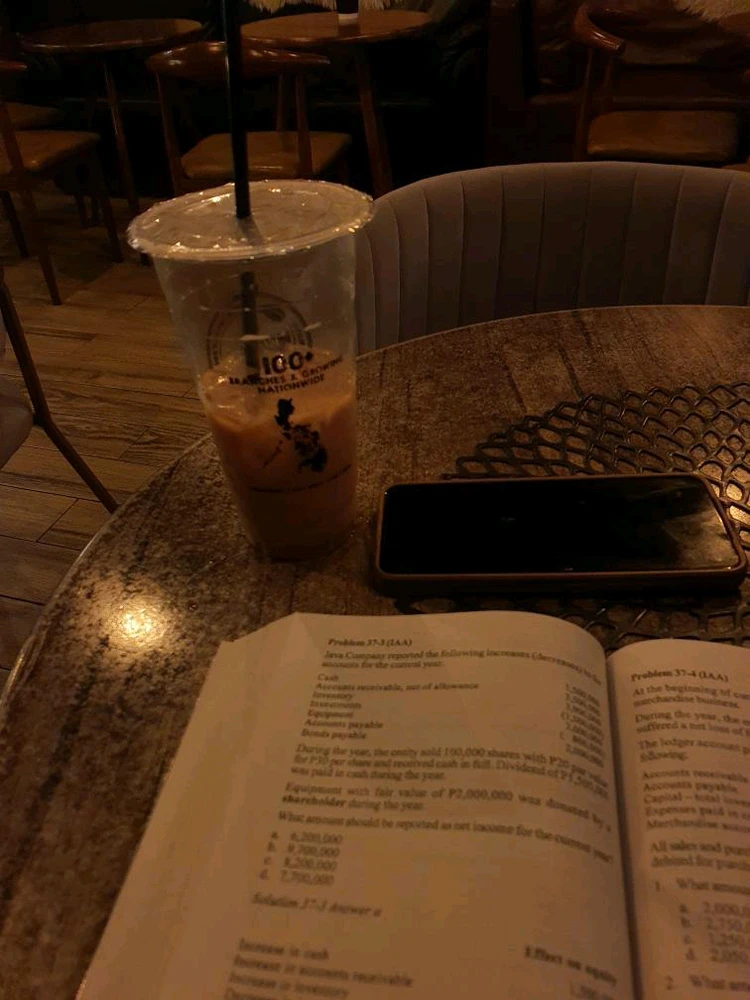 Milk tea with an accounting book at a cafe with me in Cebu.