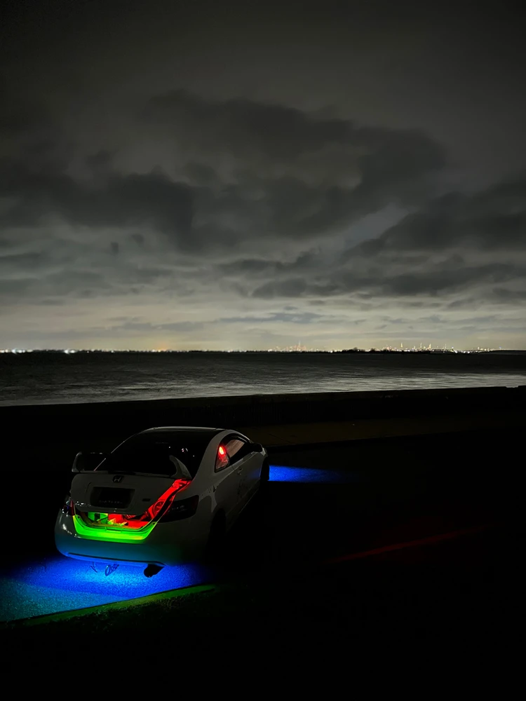 NYC skyline ocean far Rockaway Honda civic si underglow open trunk interior red trunk glow 