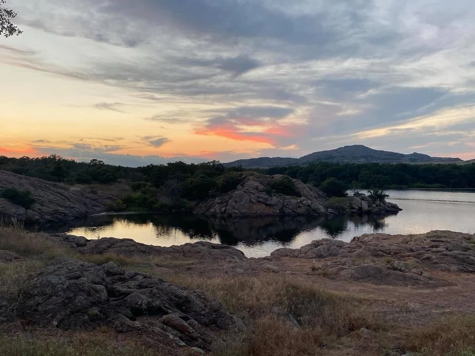 Sunset at the Wichita mountains wildlife refuge in Oklahoma Lawton Medicine Park
