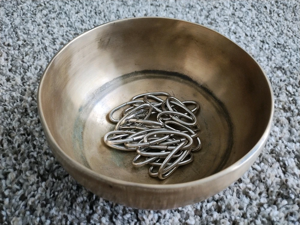 Sharp singing bowl. Added chains to embody the tension. Let's let it go now