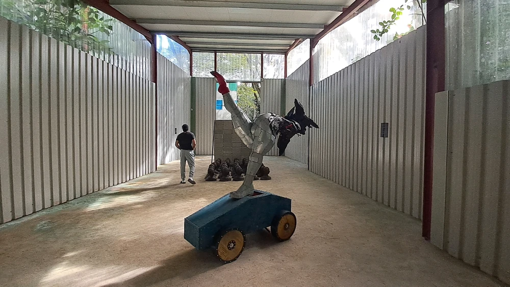 Art sculpture in the middle of a Wearhouse 