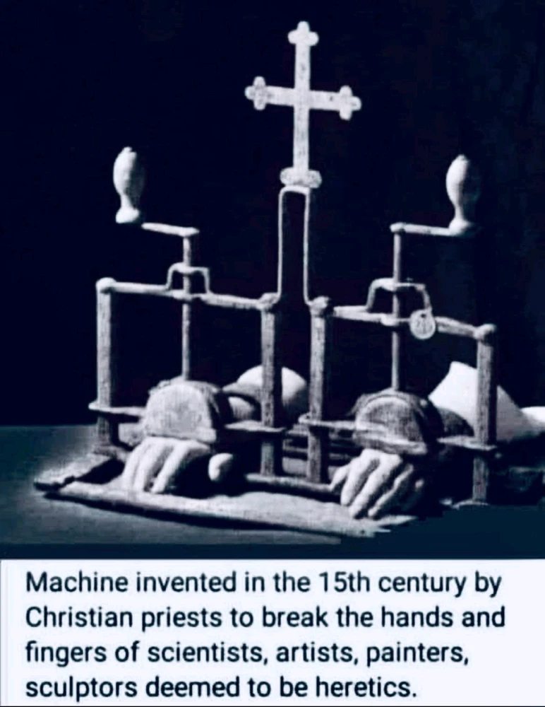 15th century Christian torture device to break the hands and fingers of scientists, artists, painters, heretics, etc..