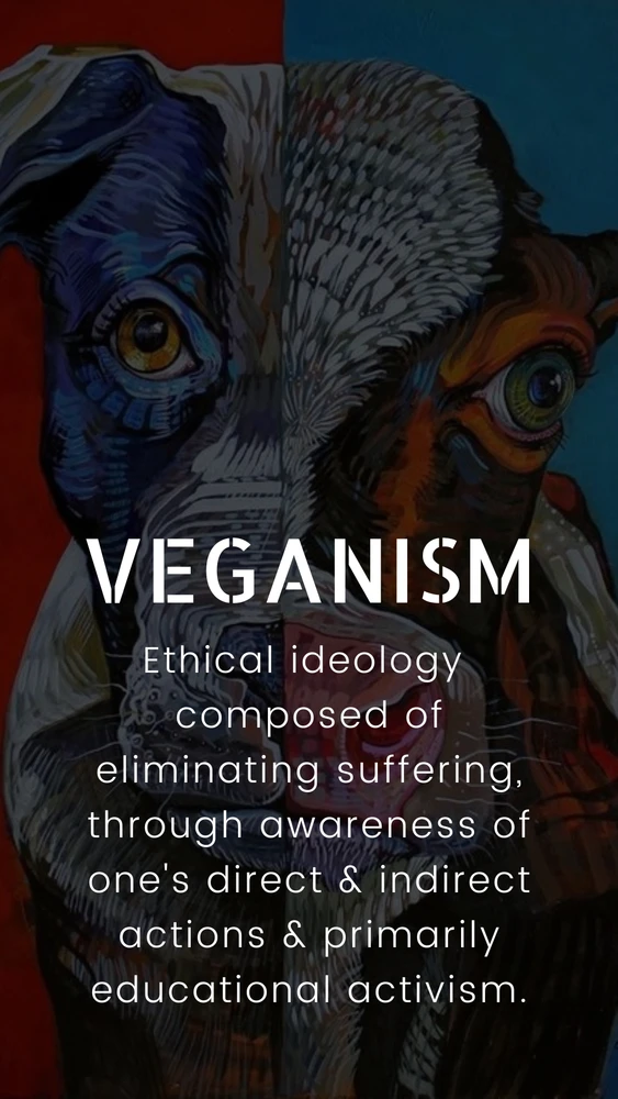 Drawing of a hybrid of a cow & a dog, portraying the lack of moral difference, with my semi-former definition of veganism.