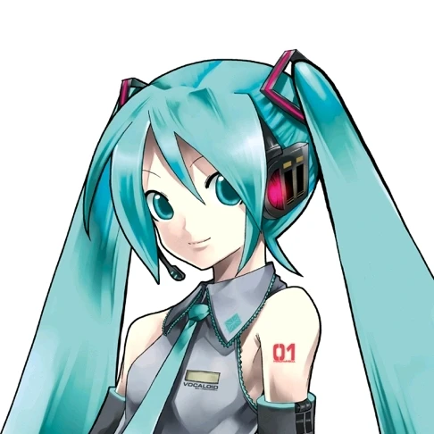 The image features Hatsune Miku, a popular virtual singer and Vocaloid software character created by Crypton Future Media.
