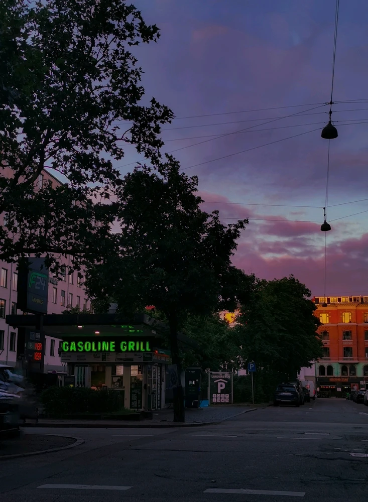 Beautiful sunset in Copenhagen after a long car ride from Stockholm, Sweden. 