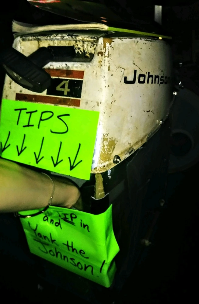 It says "Stick in your tip and yank the Johnson" 🤣