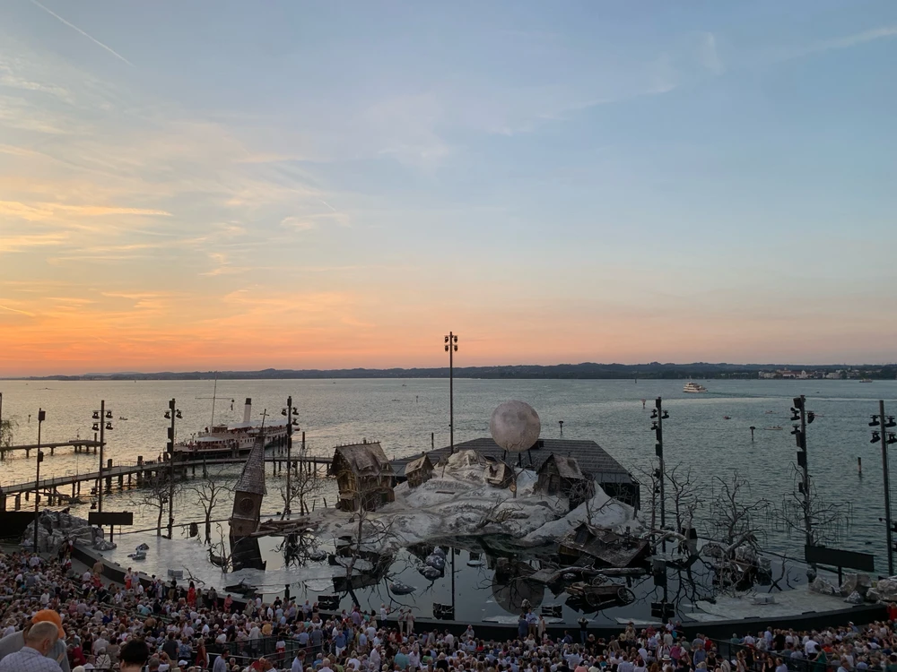 The set of the Opera, carved into the lakefront and decorated by Lake Constance in the background.