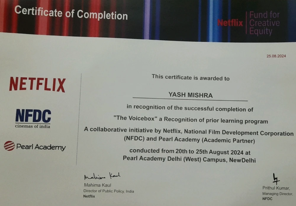 One of the FIRST INDIANS to be part of an education programme conducted by NETFLIX in India.
