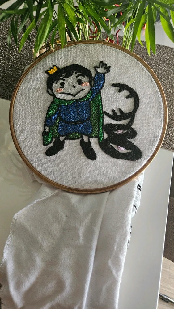 Toile en punchneedle, personnage animation japonaise, toile en coton