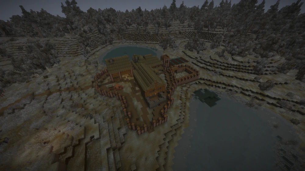 Small village with a pallisade during wintercreated by me and my friends in survival.